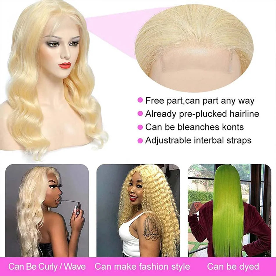 613 Blonde Lace Front Wigs Remy Brazilian Body Wave 13x4 Lace Front Human Hair Wigs Transparent Lace Wigs for Women 250% Density