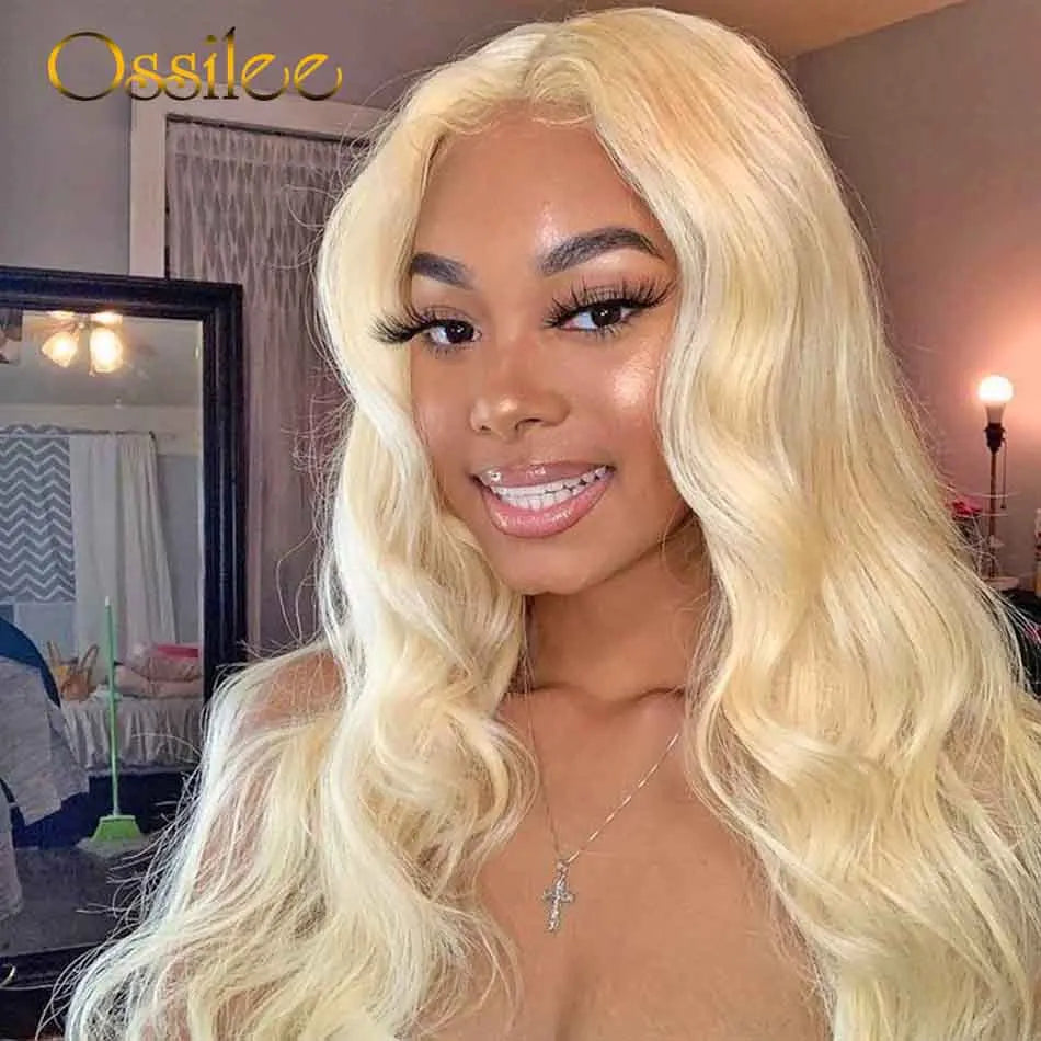 613 Blonde Lace Front Wigs Remy Brazilian Body Wave 13x4 Lace Front Human Hair Wigs Transparent Lace Wigs for Women 250% Density