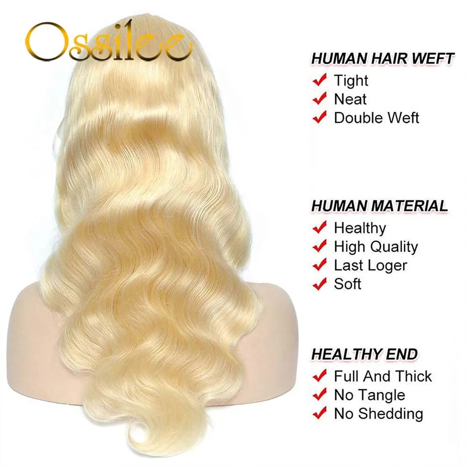 613 Blonde Lace Front Wigs Remy Brazilian Body Wave 13x4 Lace Front Human Hair Wigs Transparent Lace Wigs for Women 250% Density