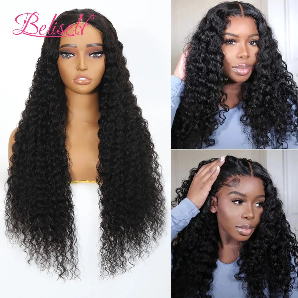 Glueless Wig Human Hair Deep Wave 4x4 5x5 HD Lace Closure Wig Preplucked Glueless Human Hair Wig Ready to Wear Beliself Hair