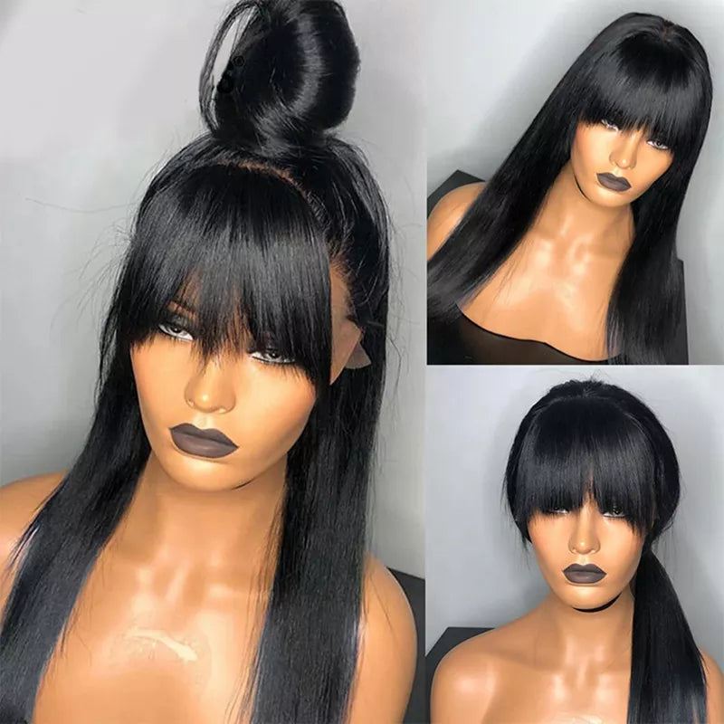 Straight Lace Front Wigs With Bangs Long Straight 13X4 Lace Frontal 4X4 Closure HD Lace Part Wigs Virgin Human Hair Bang Fringe