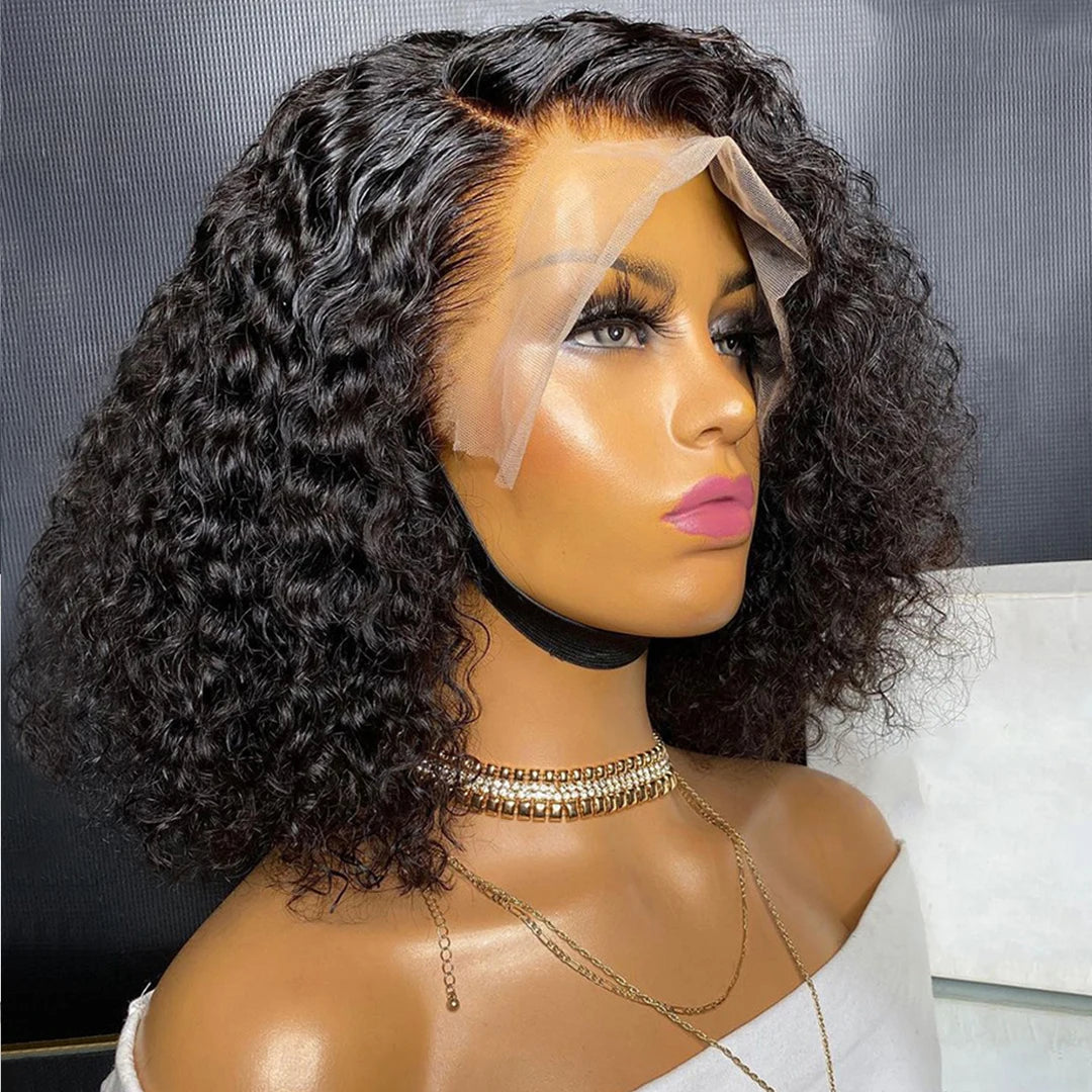 Short Kinky Curly Bob Wig Lace Front Human Hair Wigs Pre Plucked 12A Peruvian Water Wave 13x4 Front Wig HD Transparent Perruque