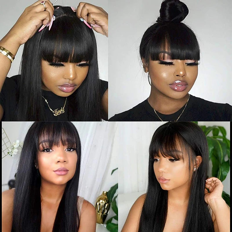 Straight Lace Front Wigs With Bangs Long Straight 13X4 Lace Frontal 4X4 Closure HD Lace Part Wigs Virgin Human Hair Bang Fringe