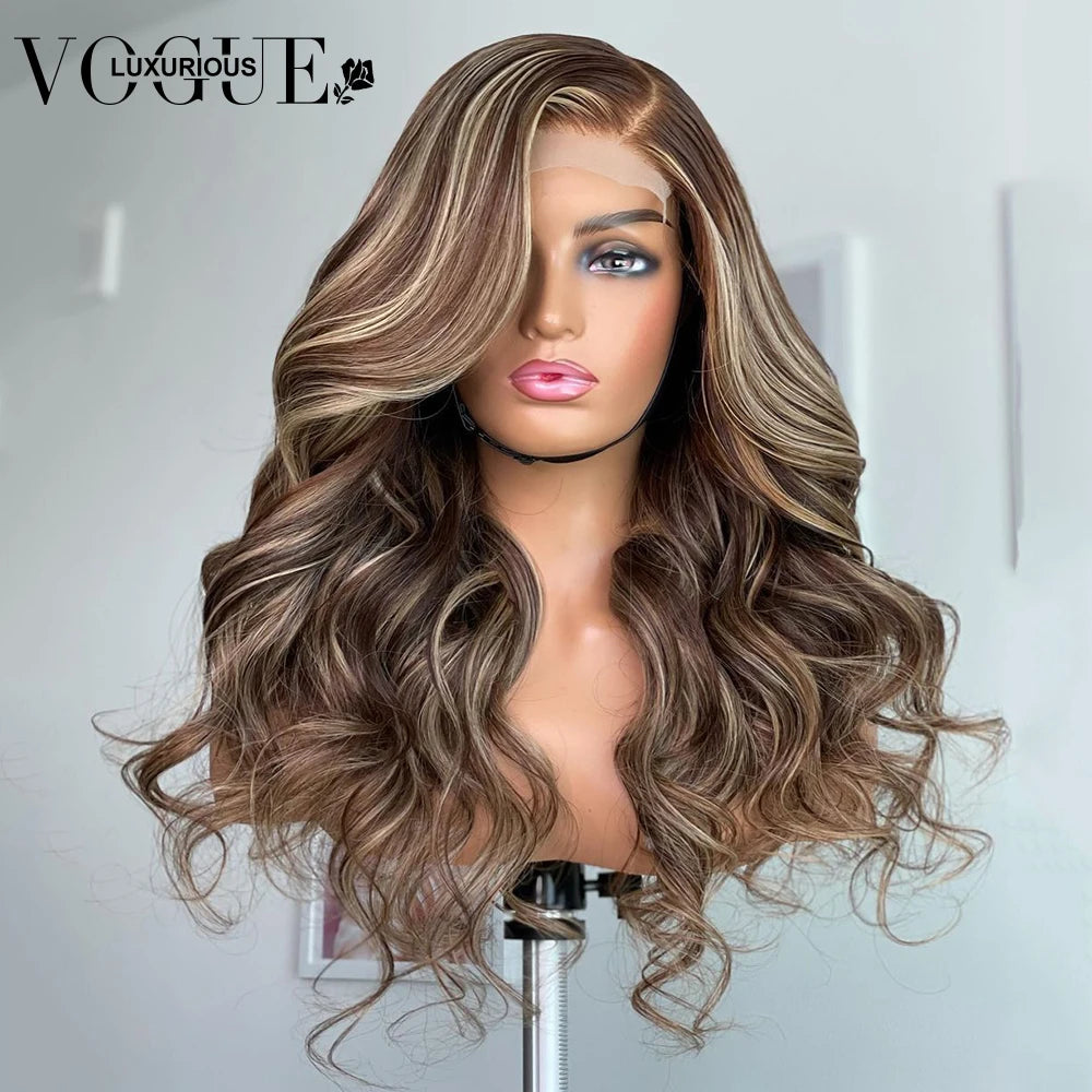 13x4 Ash Brown Highlight Wig Human Hair #60 Blonde Body Wave Lace Front Wig HD Transparent Glueless Wig Human Hair Ready to Wear