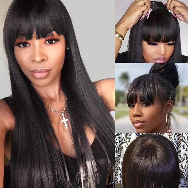 Straight Lace Front Wigs With Bangs Long Straight 13X4 Lace Frontal 4X4 Closure HD Lace Part Wigs Virgin Human Hair Bang Fringe