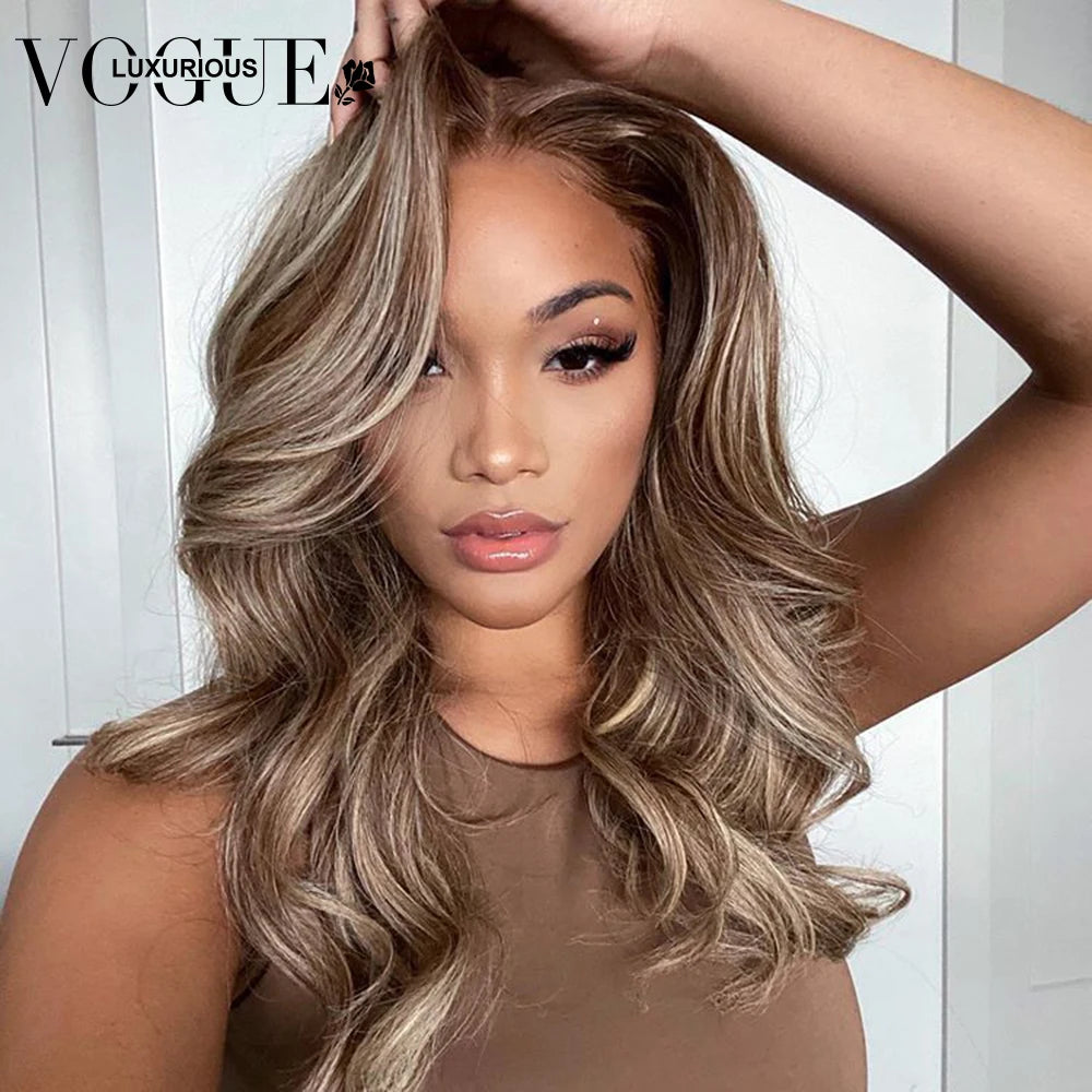 13x4 Ash Brown Highlight Wig Human Hair #60 Blonde Body Wave Lace Front Wig HD Transparent Glueless Wig Human Hair Ready to Wear