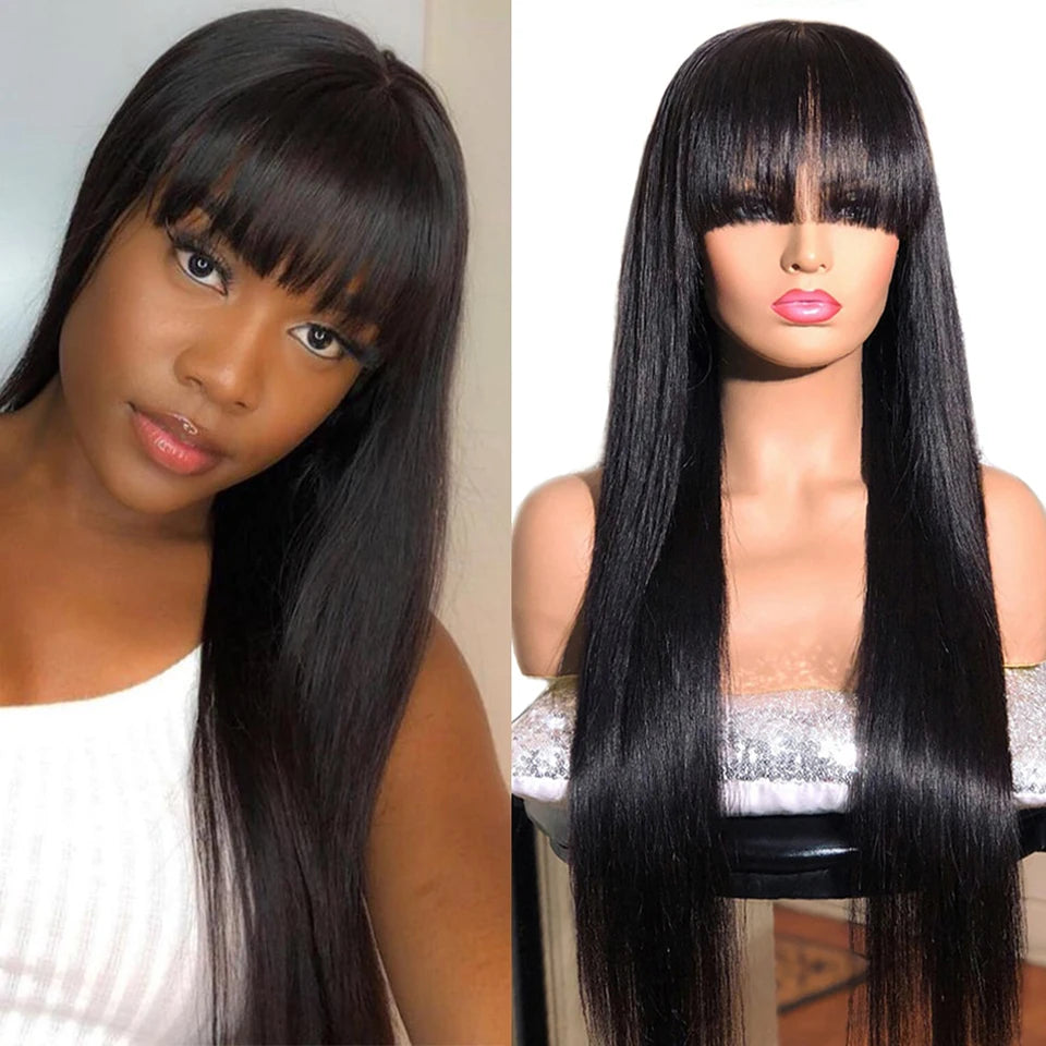 Straight Lace Front Wigs With Bangs Long Straight 13X4 Lace Frontal 4X4 Closure HD Lace Part Wigs Virgin Human Hair Bang Fringe