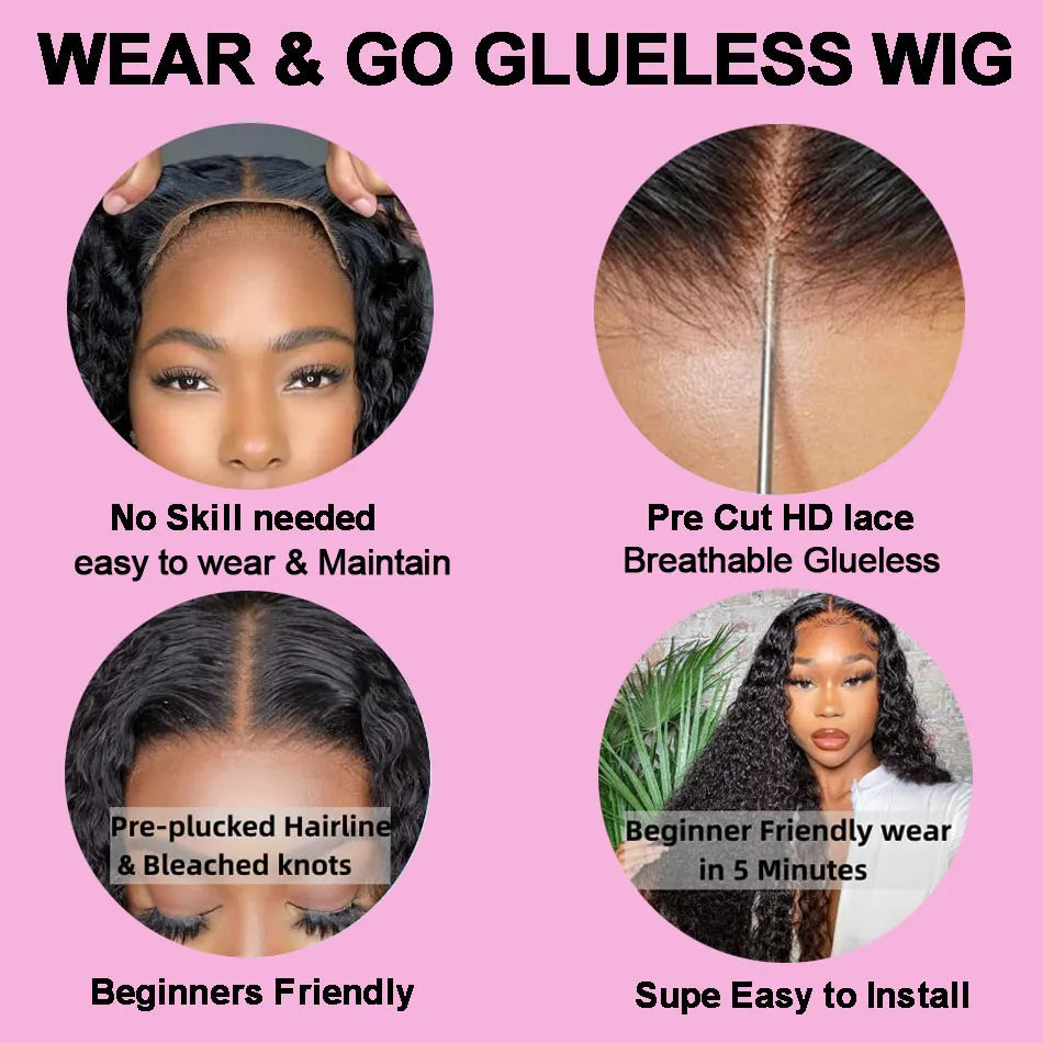 Glueless Wig Human Hair Deep Wave 4x4 5x5 HD Lace Closure Wig Preplucked Glueless Human Hair Wig Ready to Wear Beliself Hair