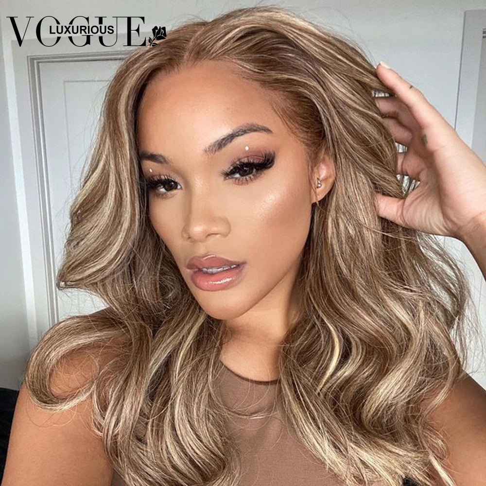 13x4 Ash Brown Highlight Wig Human Hair #60 Blonde Body Wave Lace Front Wig HD Transparent Glueless Wig Human Hair Ready to Wear