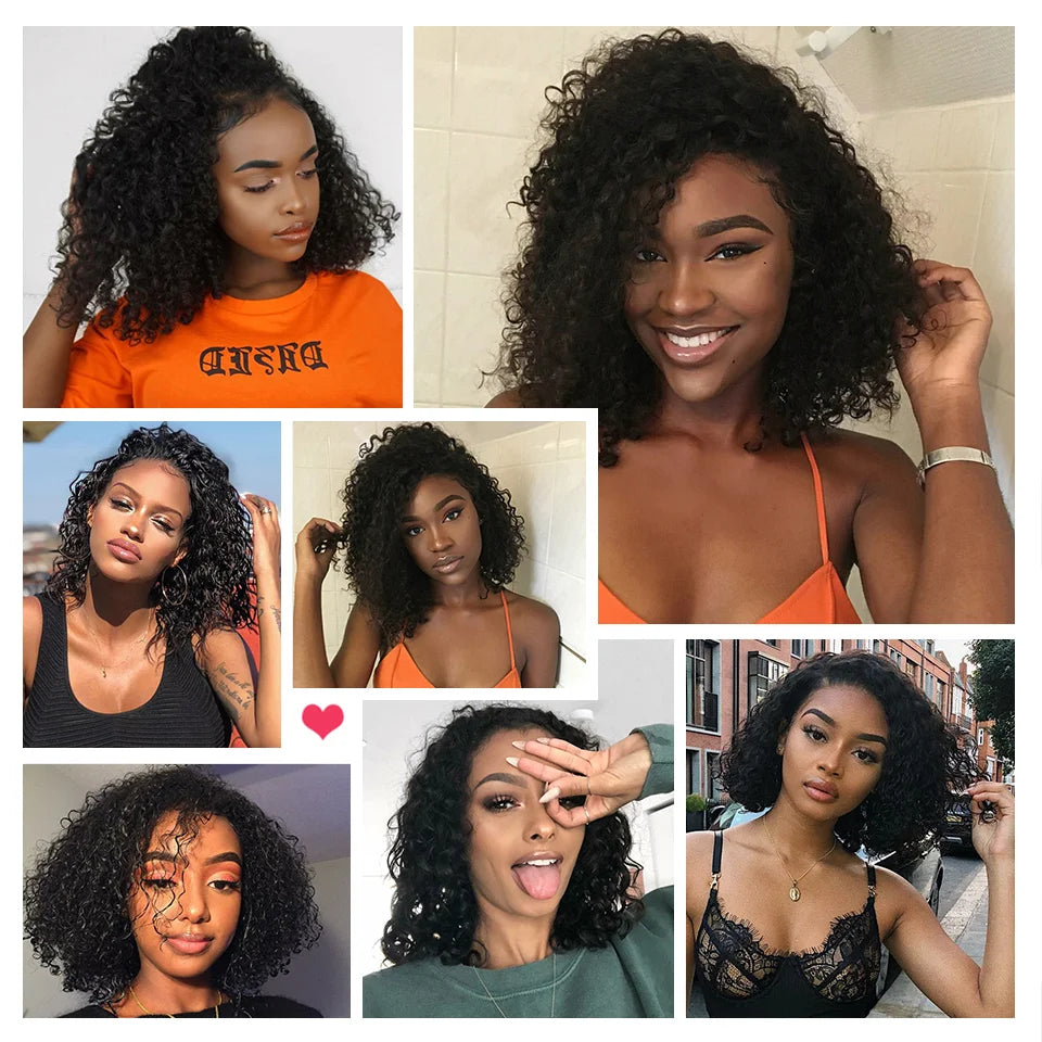 Short Kinky Curly Bob Wig Lace Front Human Hair Wigs Pre Plucked 12A Peruvian Water Wave 13x4 Front Wig HD Transparent Perruque