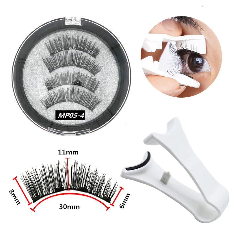 3D Natural Magnetic Eyelashes,With 4 Magnetic Lashes Handmade Reusable Magnetic False Eyelashes Gift Box