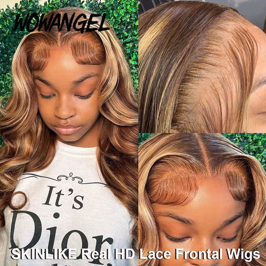 SKINLIKE Real HD Lace Front Human Hair Wigs 34inch 250% Highlight Wig 13x6 HD Lace Front Wigs Body Wave Wigs Melt Skins Glueless