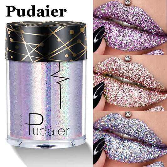 Glitter Lip Tint Lips Tattoo Loose Powder for Lip Gloss Shimmer Holographic Laser Body Face Eyes Shade Pigment Festival Makeup