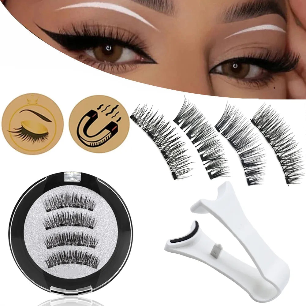 3D Natural Magnetic Eyelashes,With 4 Magnetic Lashes Handmade Reusable Magnetic False Eyelashes Gift Box