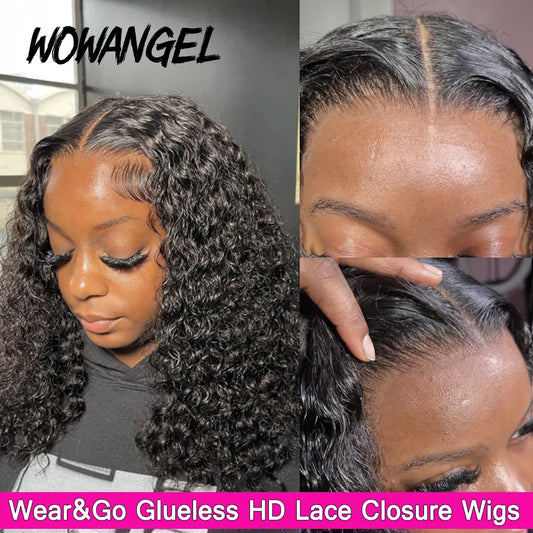 Glueless Wig Short Curly Bob Wigs 13x4 HD Lace Front Human Hair Wigs Bob Cut Wigs Water Wave Real HD Lace Closure Wigs For Woman