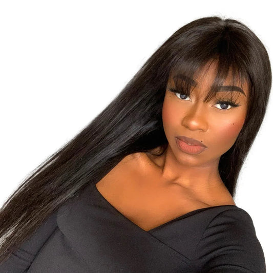 Straight Lace Front Wigs With Bangs Long Straight 13X4 Lace Frontal 4X4 Closure HD Lace Part Wigs Virgin Human Hair Bang Fringe