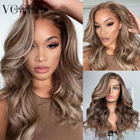 13x4 Ash Brown Highlight Wig Human Hair #60 Blonde Body Wave Lace Front Wig HD Transparent Glueless Wig Human Hair Ready to Wear